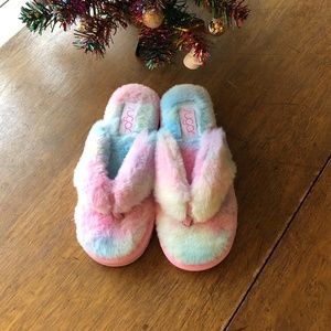 Fluffy Flipflop Slippers Pastel Faux Fur Sz 6